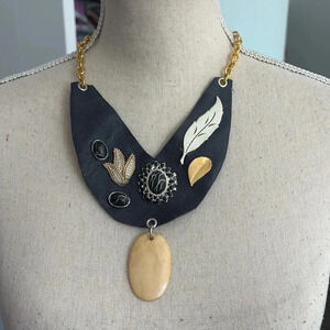 Handmade leather bib necklace